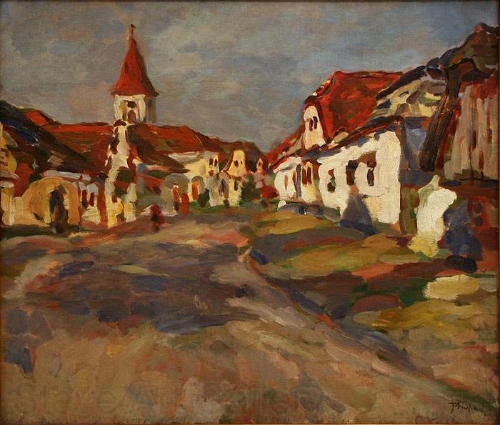 Jindrich Prucha Village Green Norge oil painting art